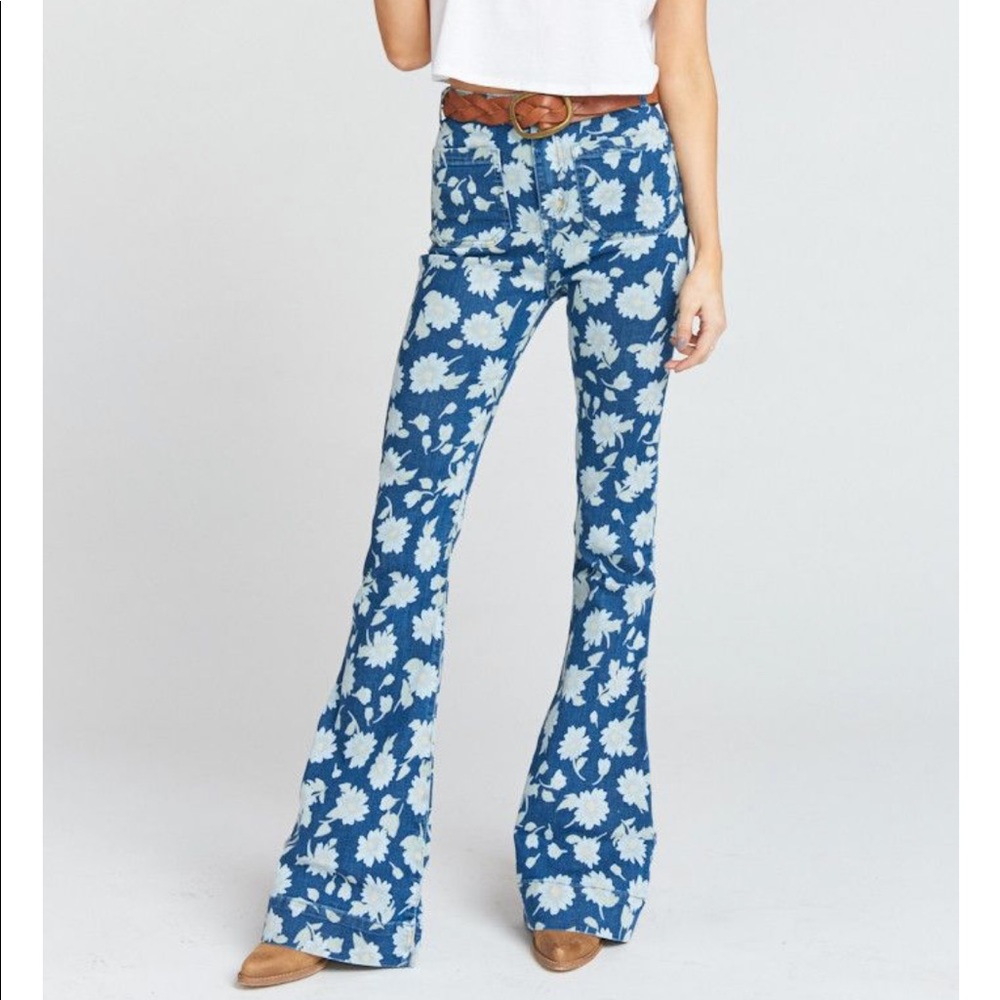 Show Me Your MuMu Blue Floral Wide Leg Jeans
